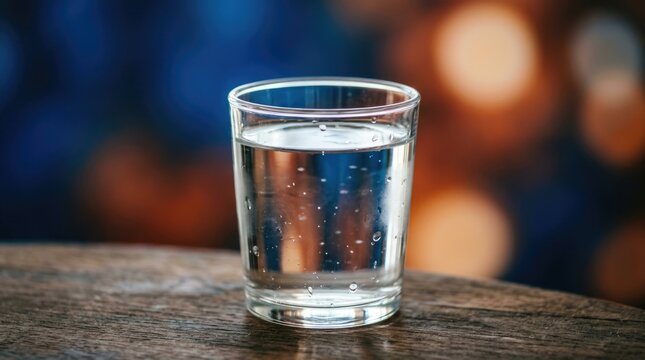 Clear Glass of Fresh Drinking Water on Rustic Wooden Table