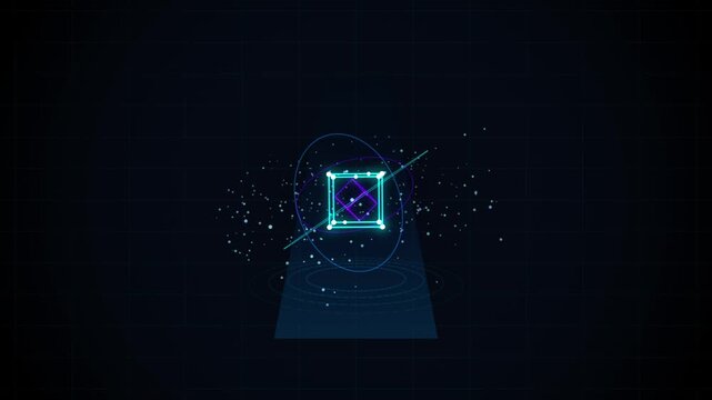 Abstract Neon Cyber Hologram Data Cube Orbit Loop Concept Animation