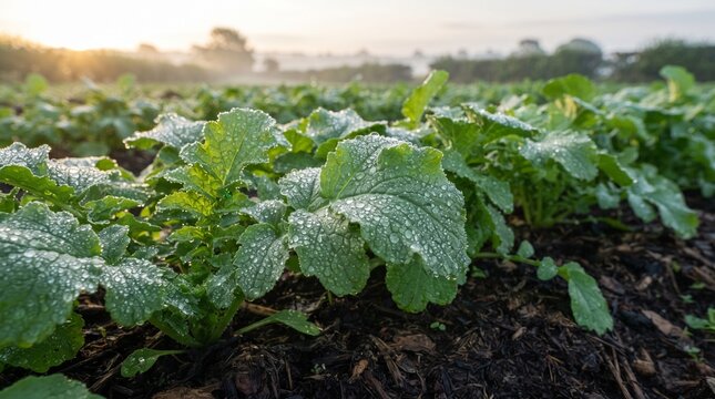 Dewy radish leaves