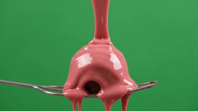 Close Up of Enrobing Dark Truffle with Pouring Pink Ruby Chocolate.