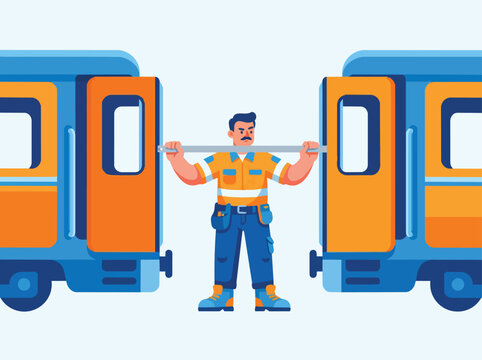 Train conductor opening doors for passengers boarding