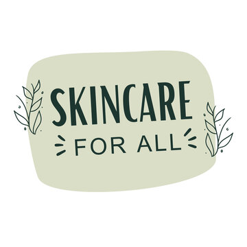 Sage Green Skincare For All Rectangular Label Badge with Botanical Leaf Branches and Black Typography Vector Illustration