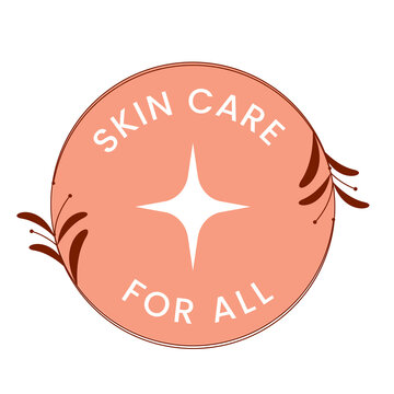 Peach Skincare For All Round Badge Logo with Brown Floral Leaves and White Sparkle Vector Illustration