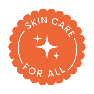 Orange Scalloped Skincare For All Badge Logo with White Sparkles Vector Illustration