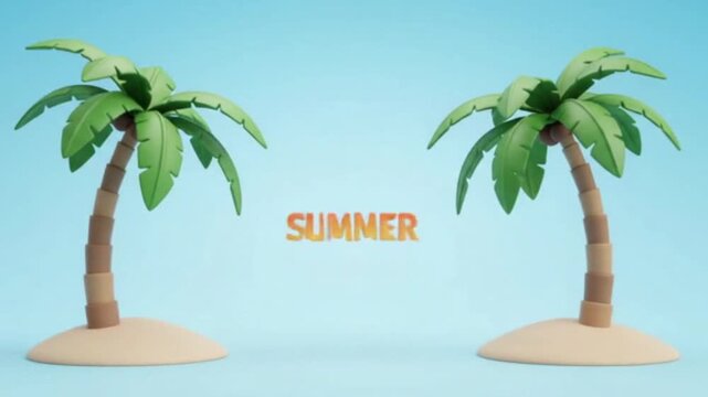 palm tree on the beach Summer Text Animation 
