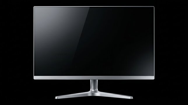 Sleek silver stand supporting a modern flat screen computer monitor.