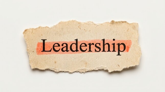 A piece of torn paper ephemera featuring the leadership definition with red marker highlight.