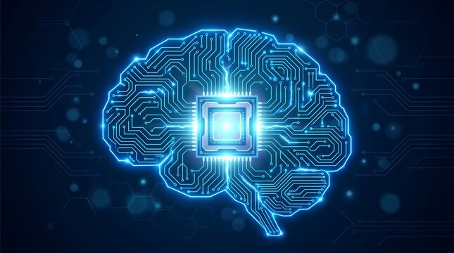 Futuristic blue circuit brain representing Artificial Intelligence Appreciation Day digital concept.