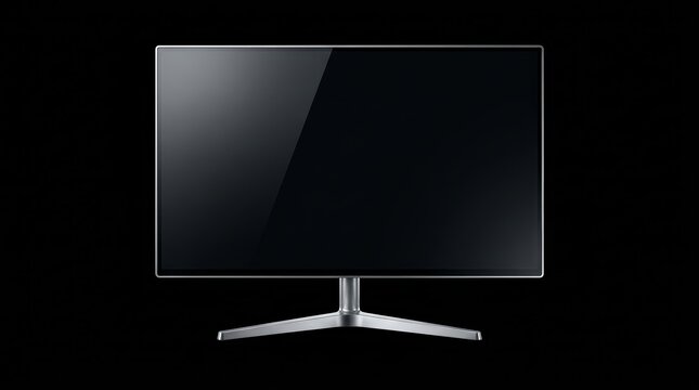 Sleek silver stand supporting a modern flat screen computer monitor.