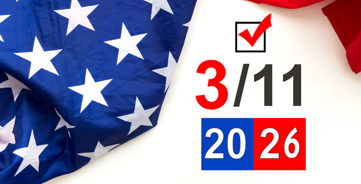 Vote 2026. Presidential Election 2026 in United States. Vote day, US Election. Patriotic american element. Poster, card, banner and background. illustration 