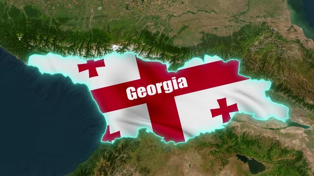 4K Georgia 3D Map Animation with National Flag Political and Geographic Borders