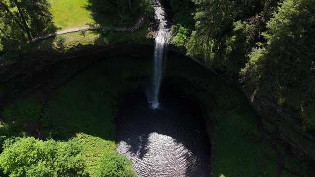 South Falls At Silver Falls State Park Oregon Aerial Drone 4K Video