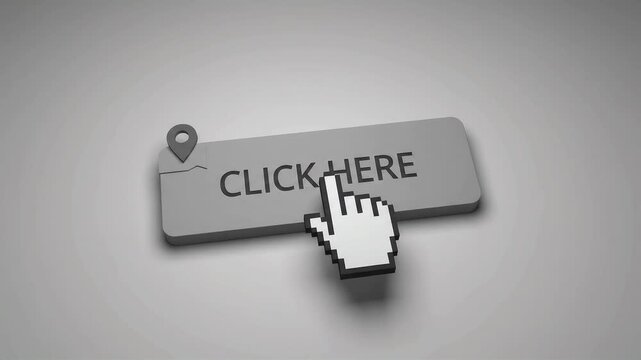 3D Click Here Button Animation with Cursor and Map Pin Icon