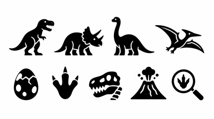 Dinosaur icon set with silhouettes fossils and volcano symbols © sally