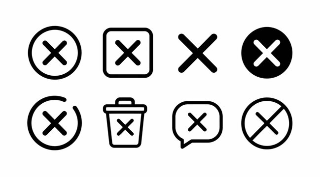 Bold cancel delete and prohibited cross mark icons.