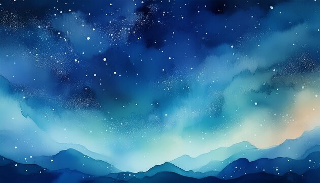 blue and teal watercolor starry sky background with soft gradients ideal for website banners this serene night sky ambiance is perfect for web designers and creatives seeking a calming backdrop for