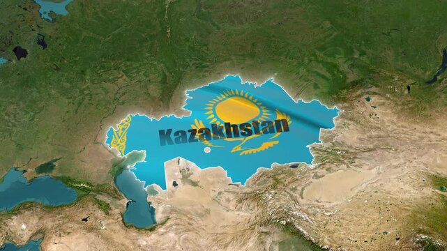 Kazakhstan Map 3D 4K Animation with National Flag Political and Geographic Borders