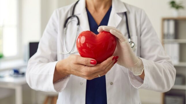 Compassionate care and emotional support shown by a healthcare professional holding a red heart.