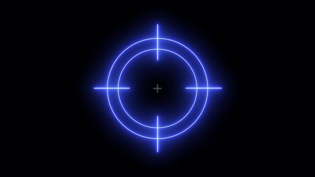 Glowing neon light target icon animation. Military training, Military target icon animation on black background. Crosshair, gun aim, sniper target. 4K video