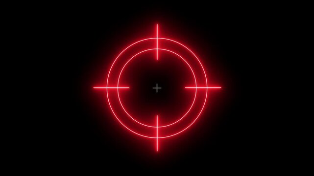Glowing neon light target icon animation. Military training, Military target icon animation on black background. Crosshair, gun aim, sniper target. 4K video