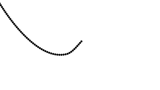 Black dotted line path animation drawing on white screen background. Abstract motion graphic of moving dots trail with chroma key for video. Animated dotted line path animation.