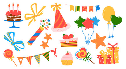 Naklejka premium Birthday Elements Party Set Cartoon