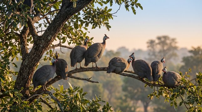 Helmeted guineafowl flock