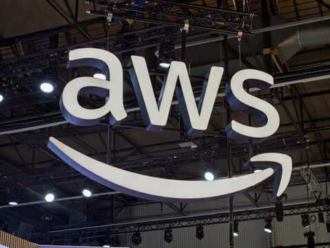 AWS Cloud Computing Logo Display at Trade Show