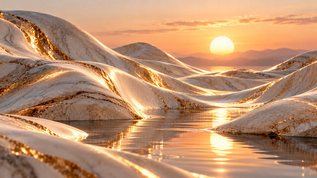 Dunes min&eacute;rales blanches et dor&eacute;es baign&eacute;es par une lumi&egrave;re chaude