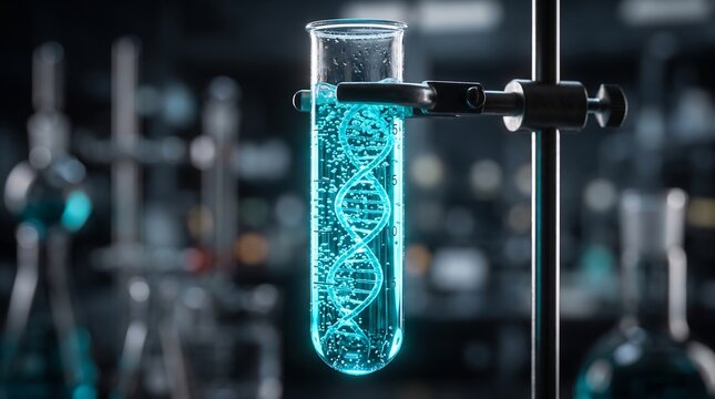 Glowing DNA Strand in a Laboratory Test Tube for Science