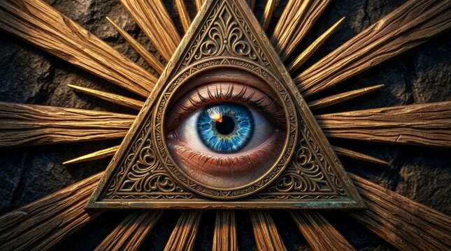 The mystical all seeing eye within a golden triangle