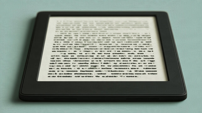 Slim e-reader displaying illuminated digital text on a soft background