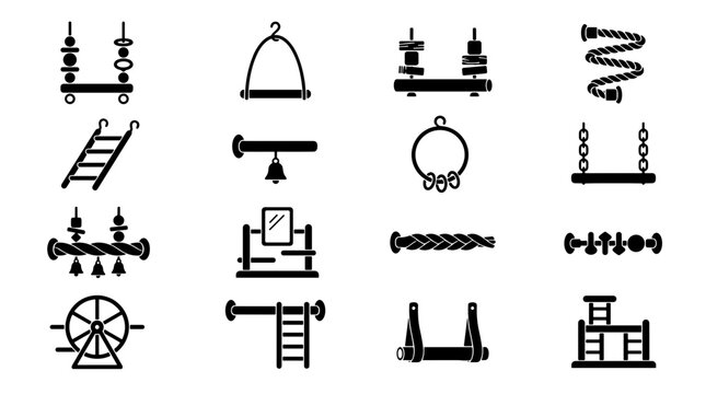Collection of Pet Bird Cage Accessories and Toys Icons