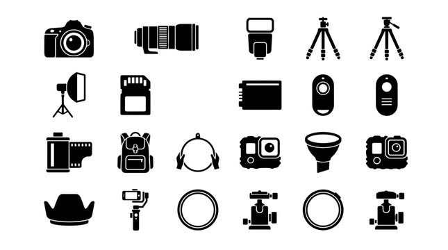 Collection of Photography Equipment Icons and Symbols