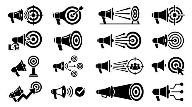 Megaphone and Target Icons Representing Marketing and Advertising Concepts