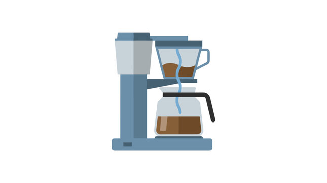 Flat design vector illustration of a drip coffee maker brewing coffee, isolated on white background.