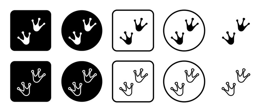 Icon set of frog tracks symbol. Filled, outline, black and white icons set, flat style.  Illustration on transparent background