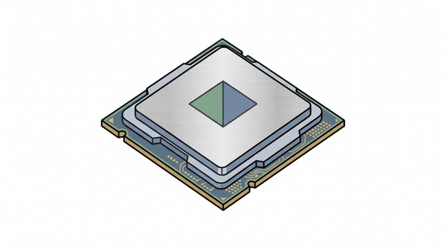 Computer Processor CPU Chip Icon Technical Illustration