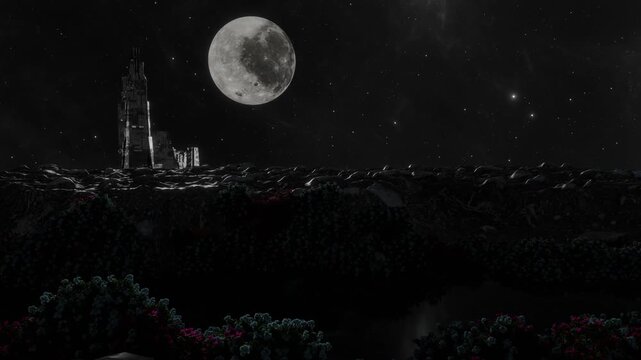 A science fiction scene in a fantasy world with spaceships and space stations.