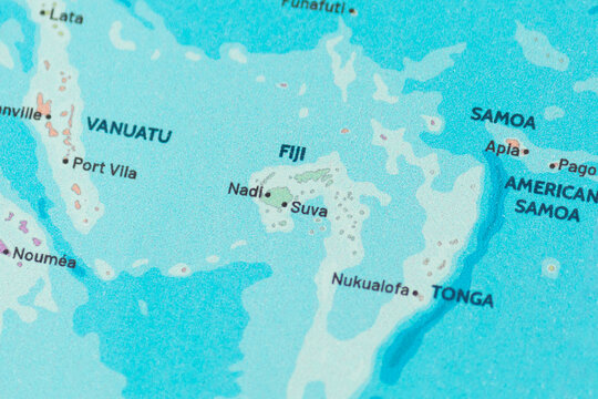 Close up view of fiji on a modern political world map