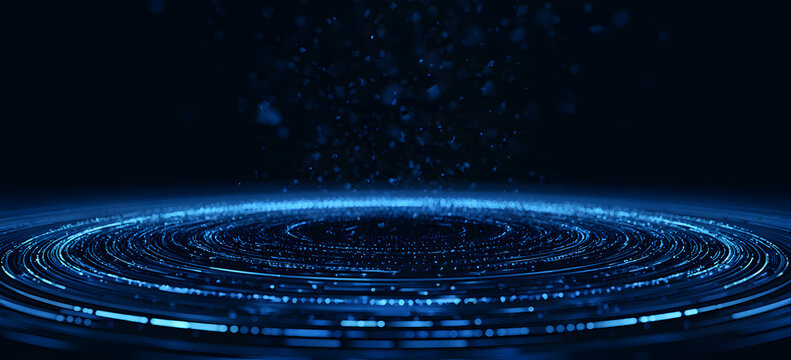 A cluster of blue, pulsating dots in digital space. A visualization of big data sprawled across cyberspace. A decline in network information. A futuristic, modern backdrop. Vector illustration.