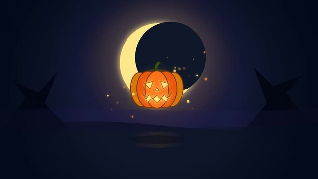 Spooky Halloween Floating Jack-O'-Lantern Pumpkin Loop with Crescent Eclipse Moon
