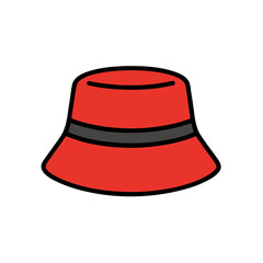 Red bucket hat with grey b © dias