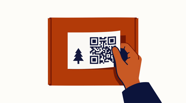Modern delivery parcel with digital QR code tracking label, concept for logistics management, e-commerce shipping tracking and online retail business promotion