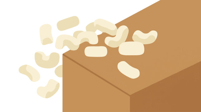 Eco protective packaging peanuts with brown cardboard box, concept for shipping security and sustainable commerce, logistics supply chain and online retail operations design
