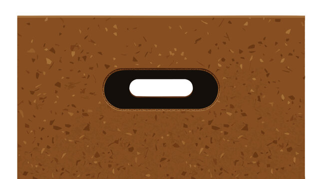 Natural brown cork surface with central rectangular handle cutout, concept for eco friendly packaging design and sustainable material product presentation