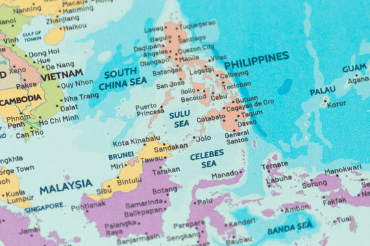 Close up view to the sulu sea region into a modern political map