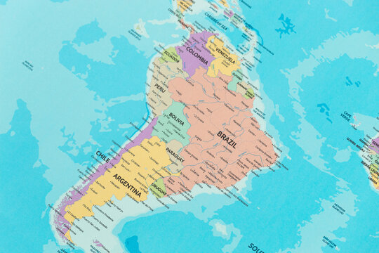 Detailed view of the south american continent on a modern political map