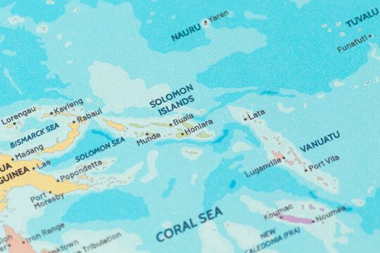 Close up view of solomon islands on a modern political world map