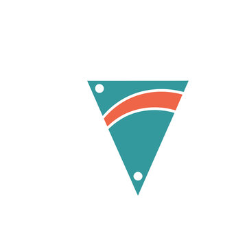 Teal triangle logo with orange stripe and dots